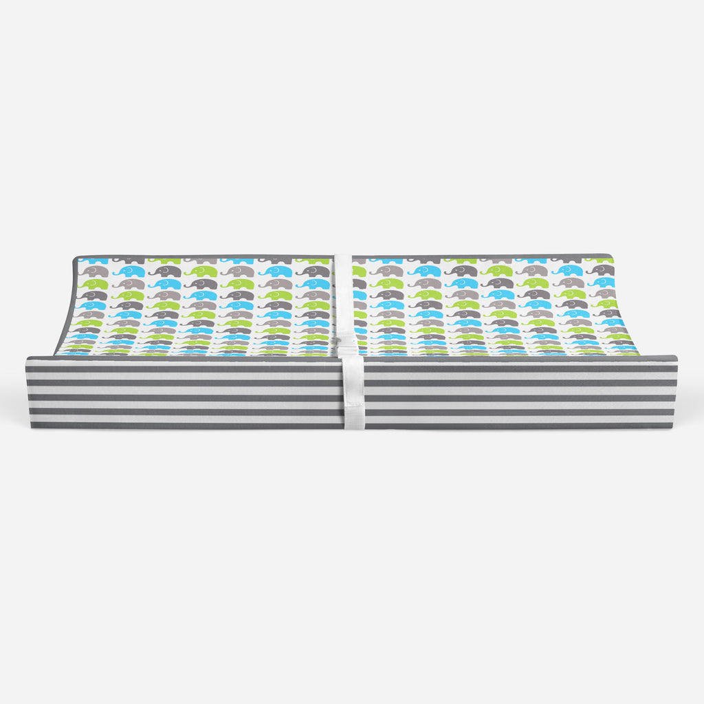 Elephants Aqua/Lime/Grey Quilted Changing Pad Cover - Bacati - Changing pad cover - Bacati