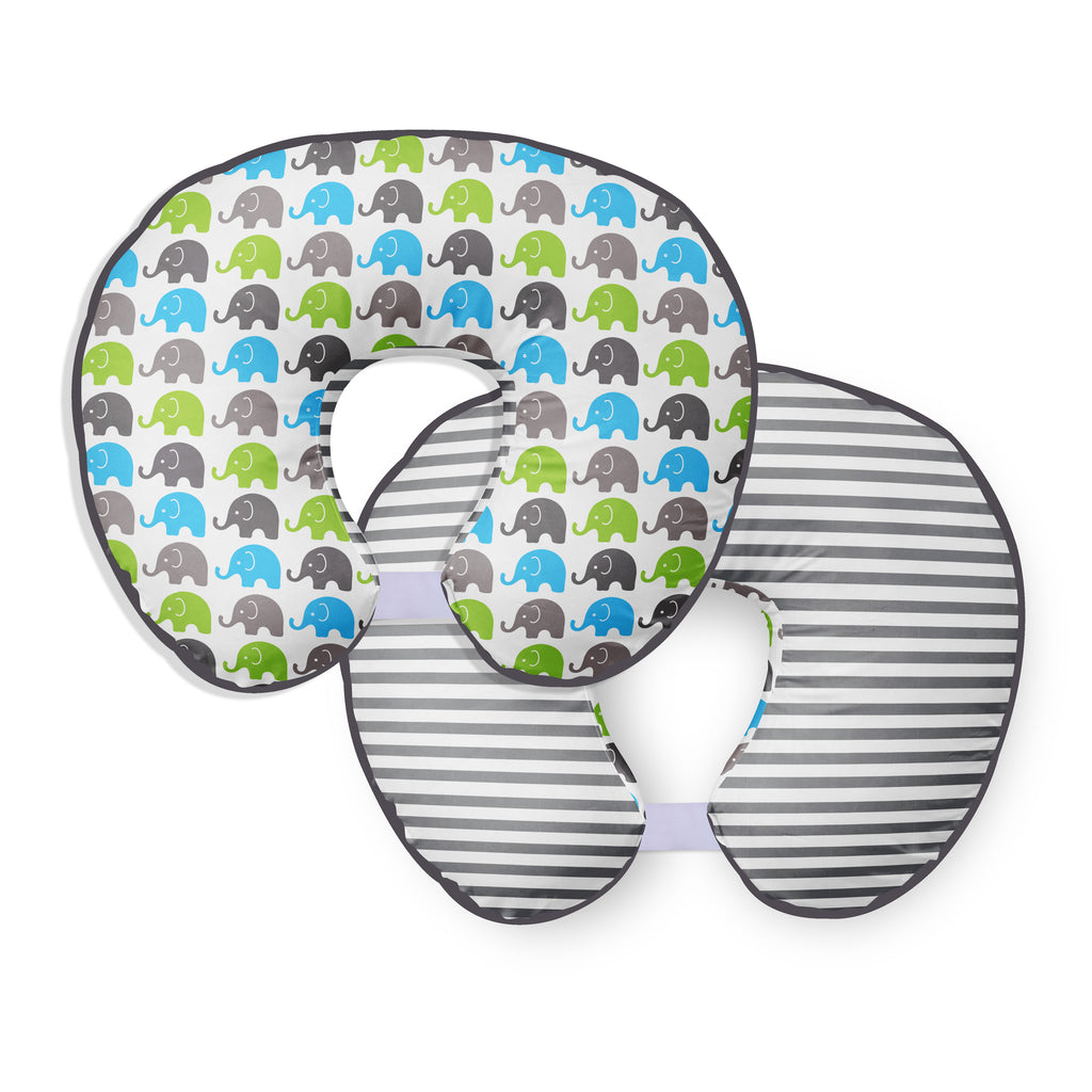 3 pc Nursing/Feeding Pillow Set Elephants Aqua/Lime/Grey - Bacati - Nursing Pillow - Bacati