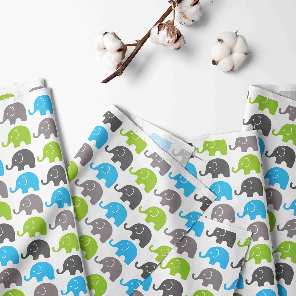 Bacati - Toddler Bedding/Sheet Set 100% Cotton Percale, Elephants Aqua/Lime/Grey - Bacati - 4 pc Toddler Bedding Set - Bacati