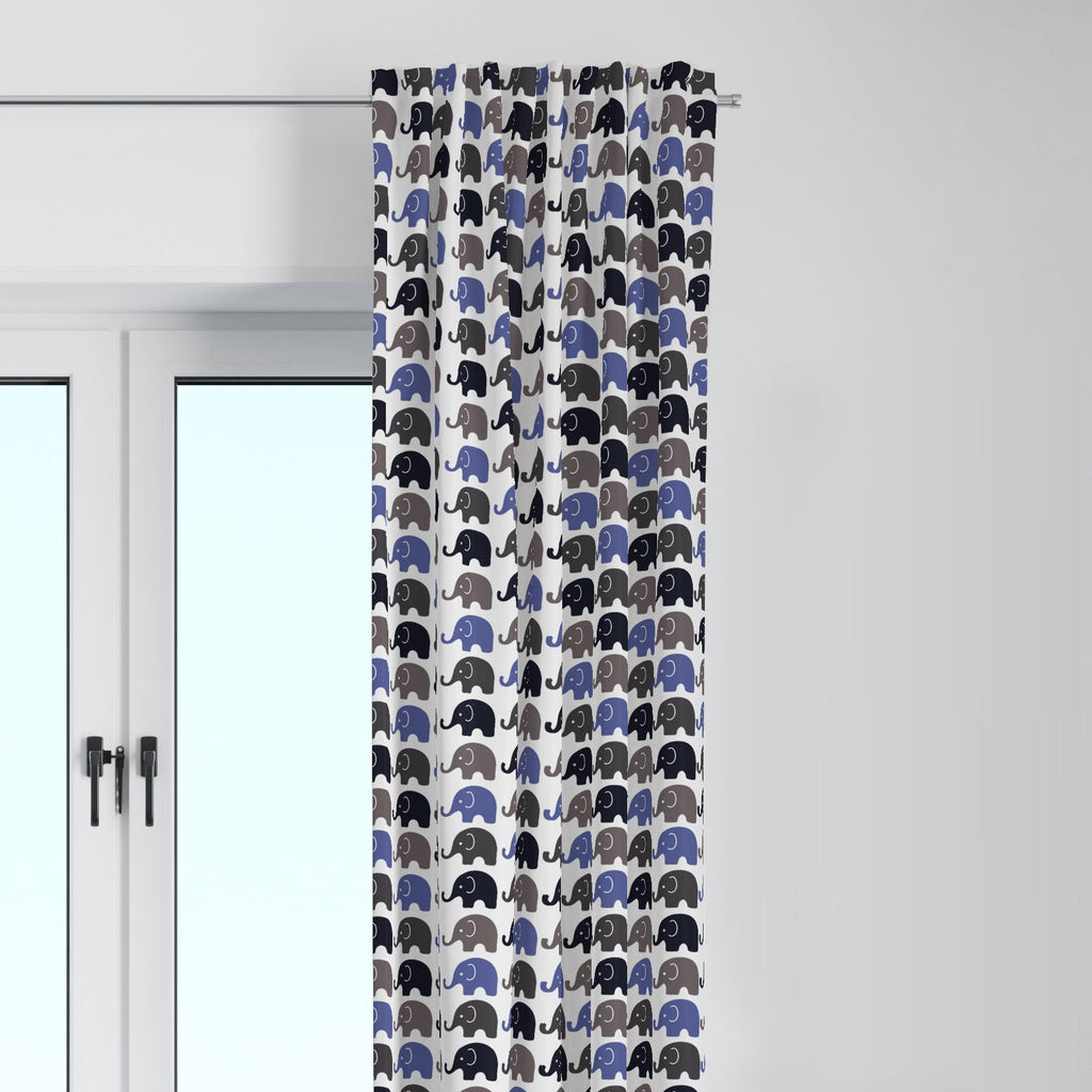 Bacati - Elephants Blue/Grey Window Curtain Panel/Valance - Bacati - Window Treatments - Bacati