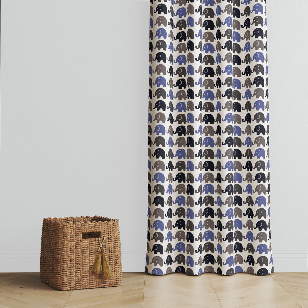 Bacati - Elephants Blue/Grey Window Curtain Panel/Valance - Bacati - Window Treatments - Bacati