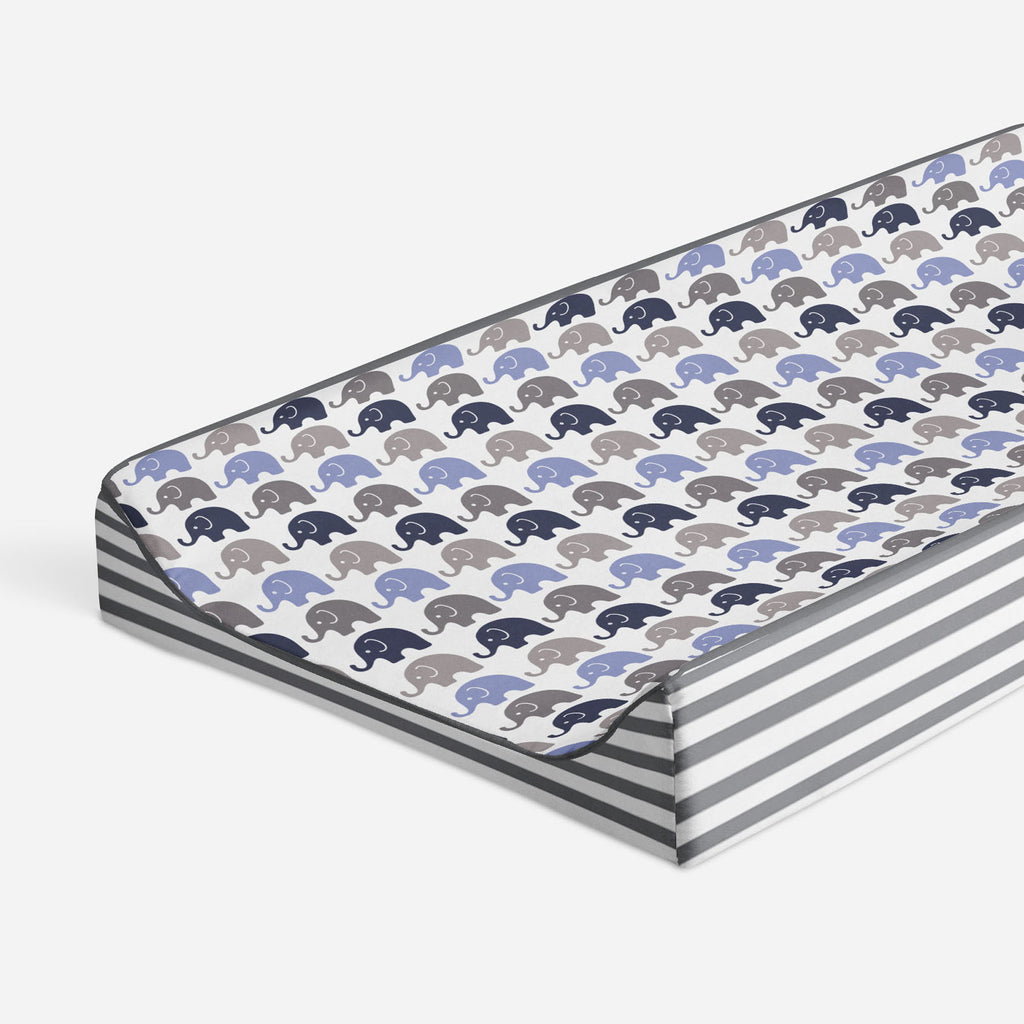 Elephants Blue/Grey Quilted Changing Pad Cover - Bacati - Changing pad cover - Bacati