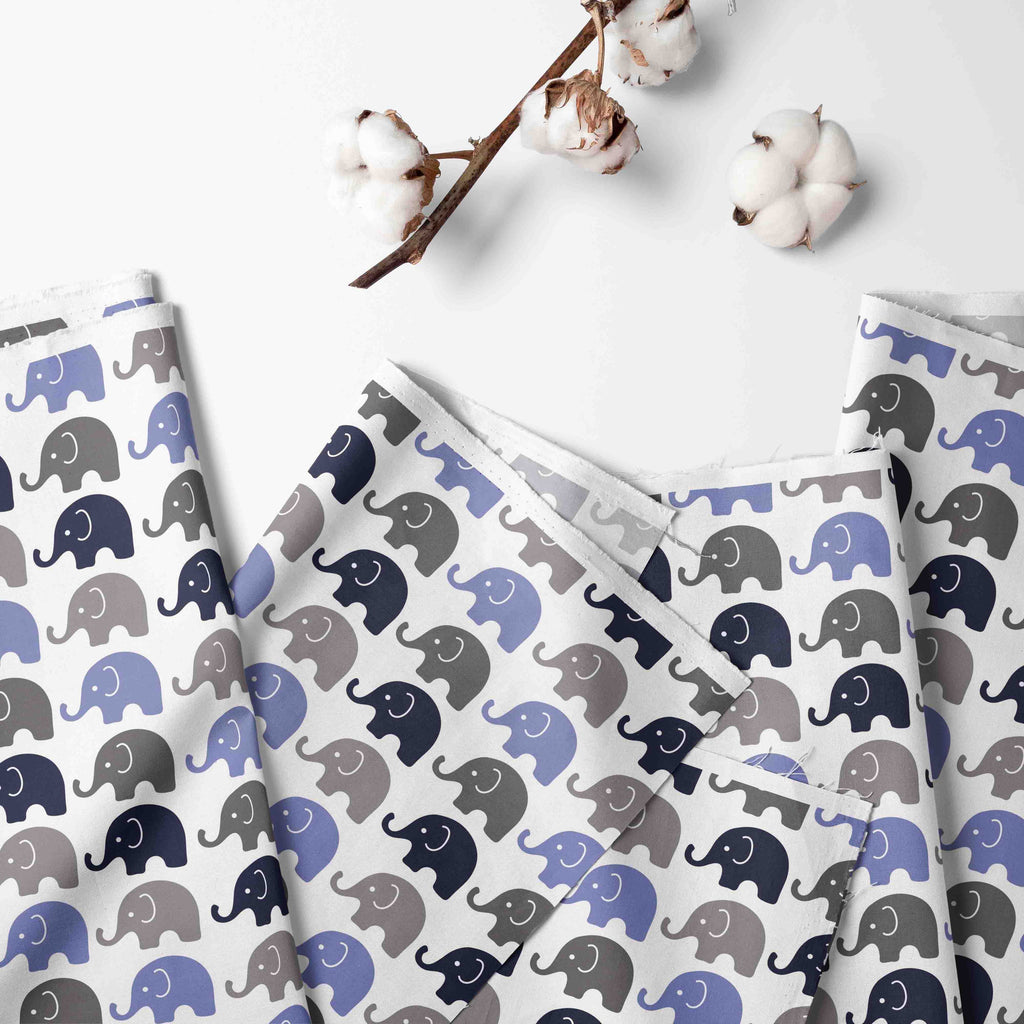 Bacati - Elephants Blue/Grey Window Curtain Panel/Valance - Bacati - Window Treatments - Bacati