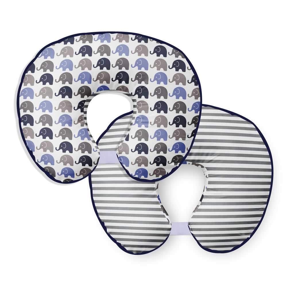 3 pc Nursing/Feeding Pillow Set Elephants Blue/Grey - Bacati - Nursing Pillow - Bacati