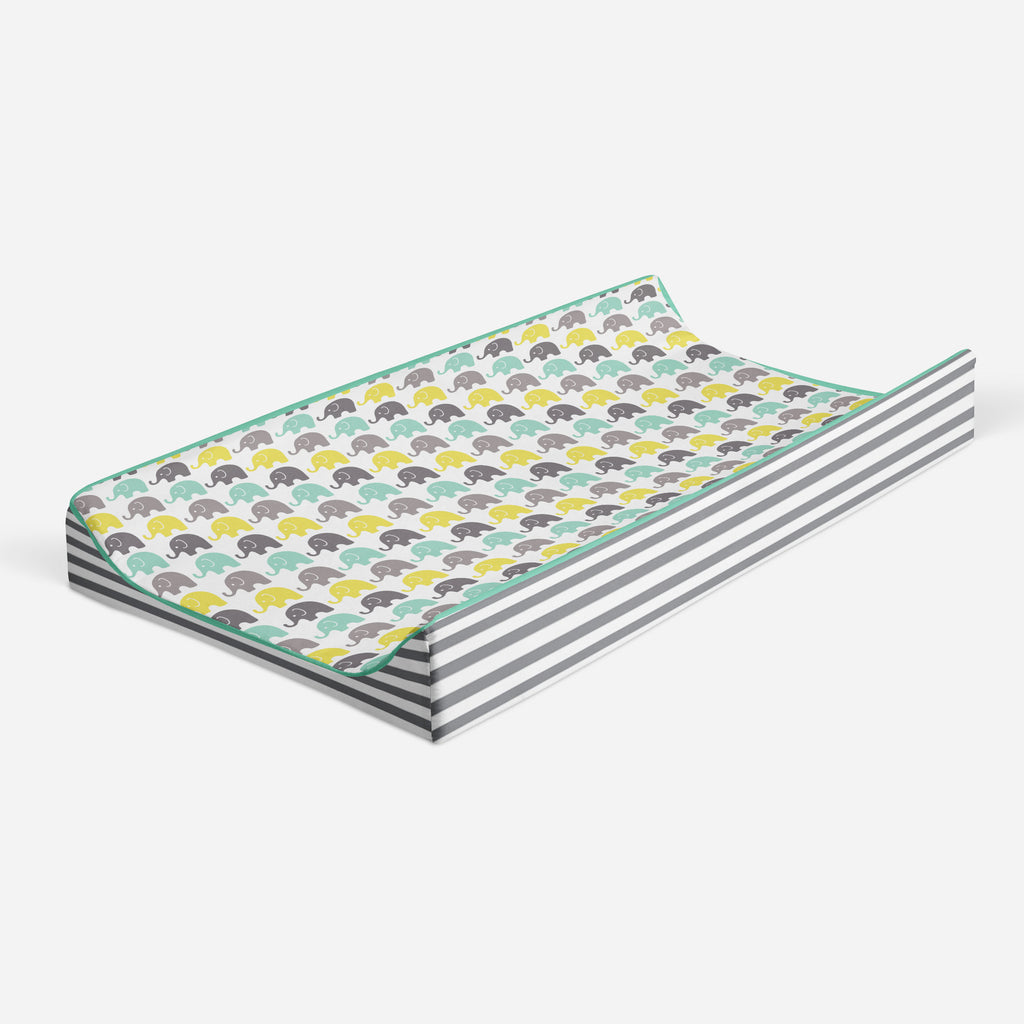 Elephants Mint/Yellow/Grey Quilted Changing Pad Cover - Bacati - Changing pad cover - Bacati