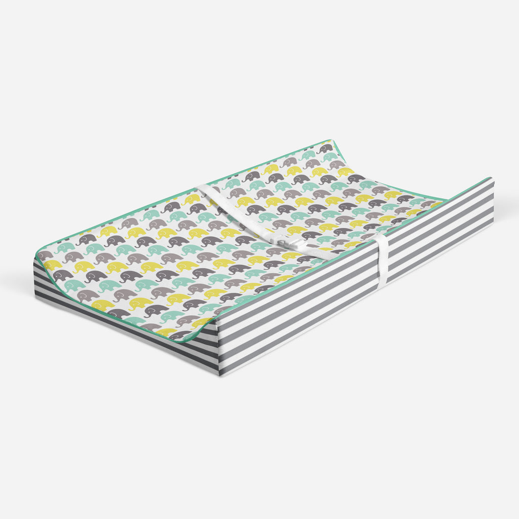 Elephants Mint/Yellow/Grey Quilted Changing Pad Cover - Bacati - Changing pad cover - Bacati