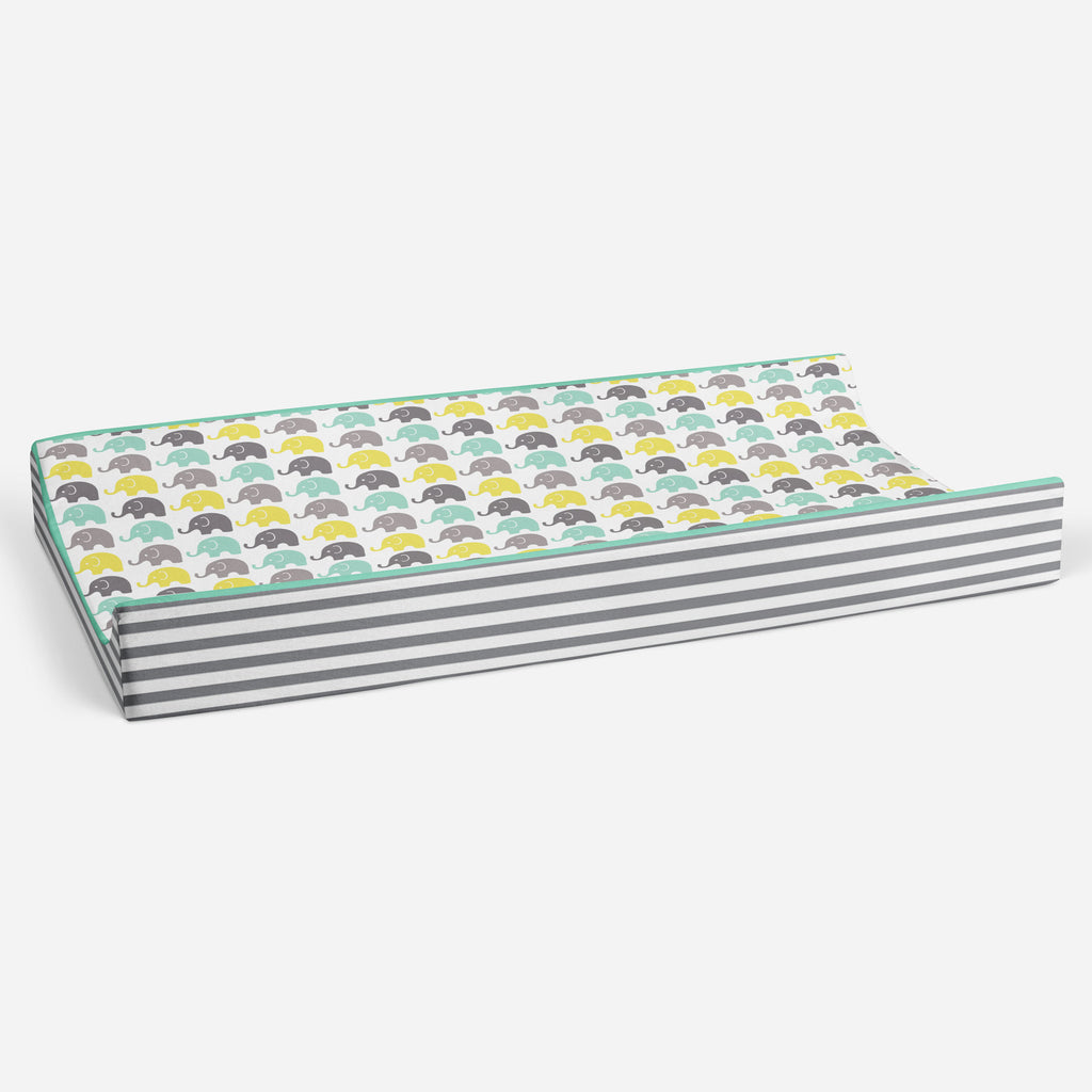 Elephants Mint/Yellow/Grey Quilted Changing Pad Cover - Bacati - Changing pad cover - Bacati