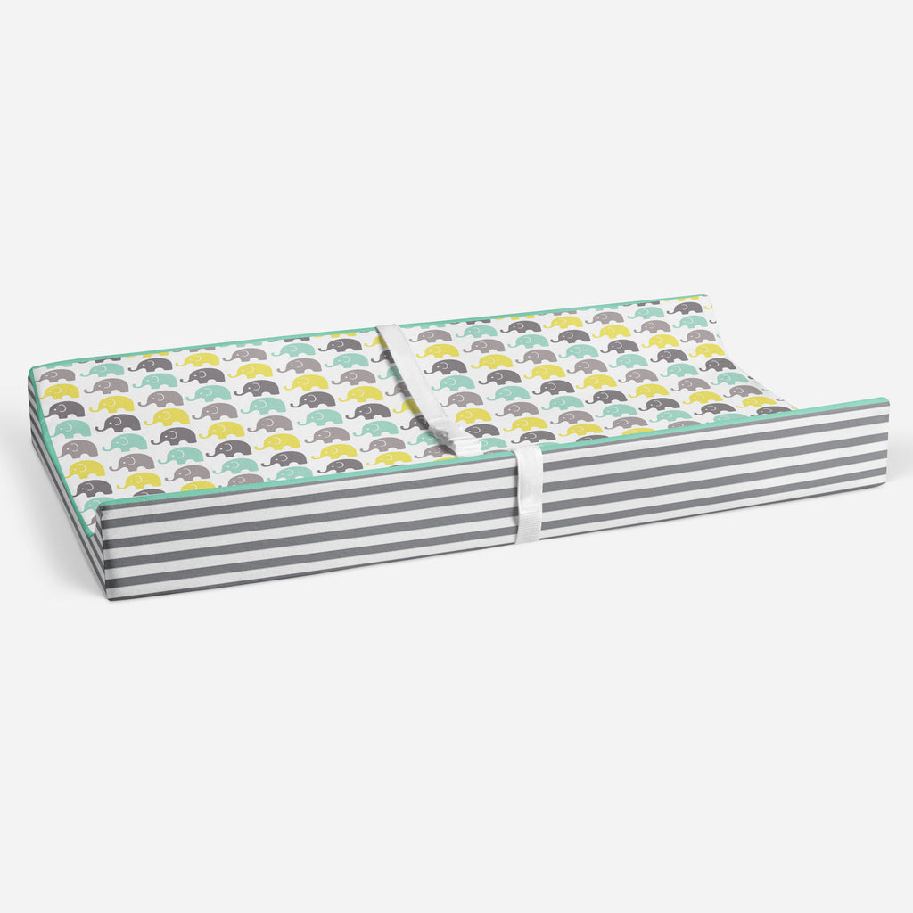 Elephants Mint/Yellow/Grey Quilted Changing Pad Cover - Bacati - Changing pad cover - Bacati