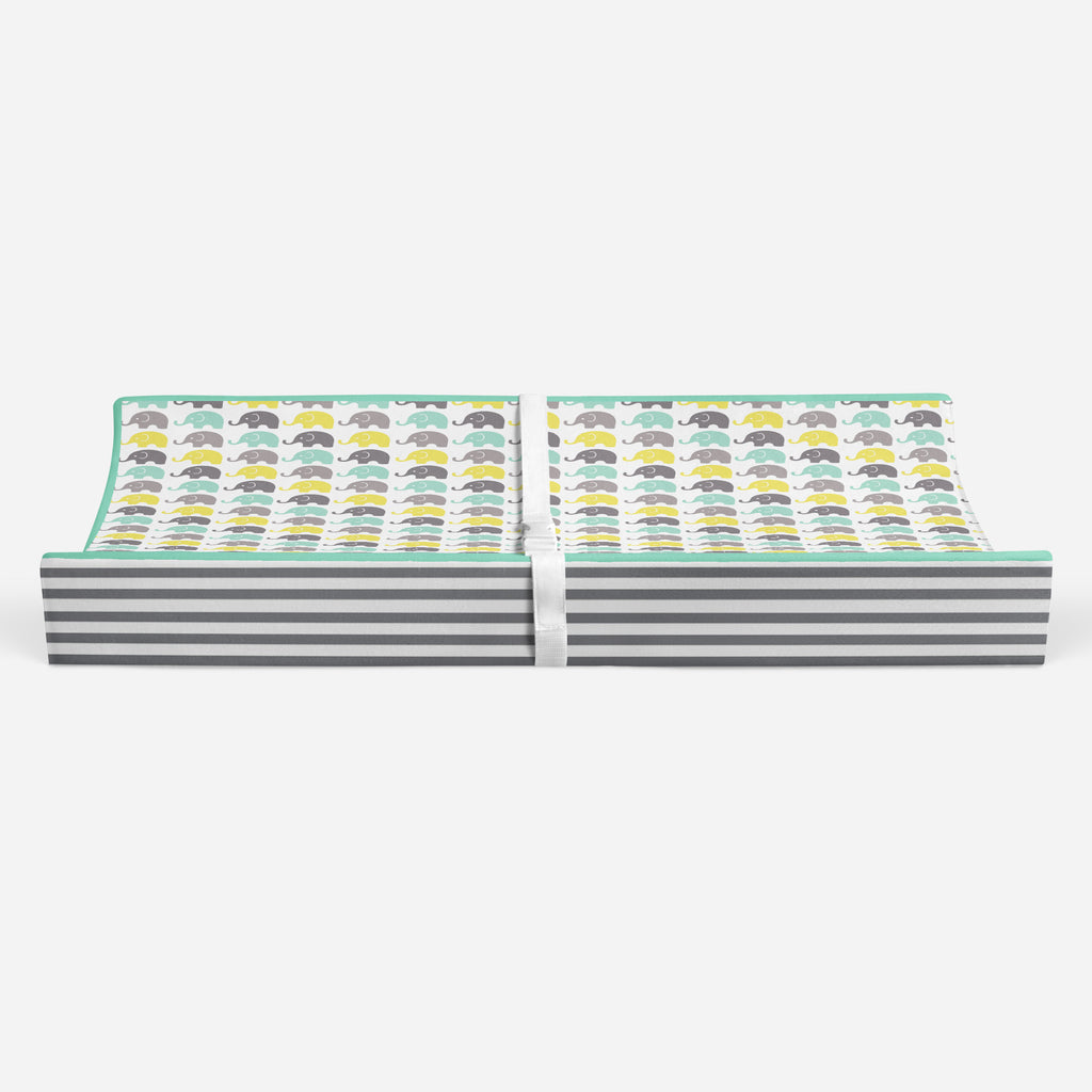Elephants Mint/Yellow/Grey Quilted Changing Pad Cover - Bacati - Changing pad cover - Bacati