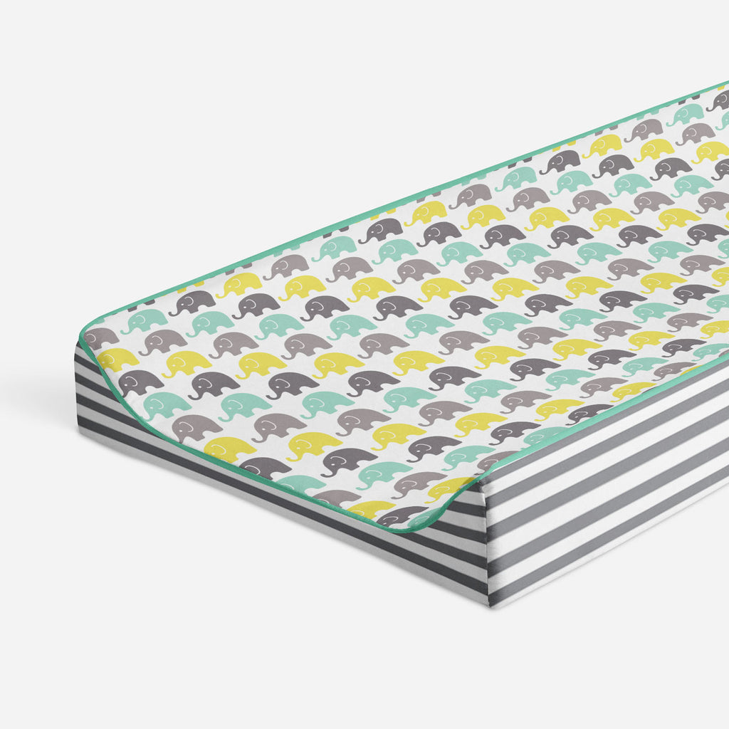 Elephants Mint/Yellow/Grey Quilted Changing Pad Cover - Bacati - Changing pad cover - Bacati