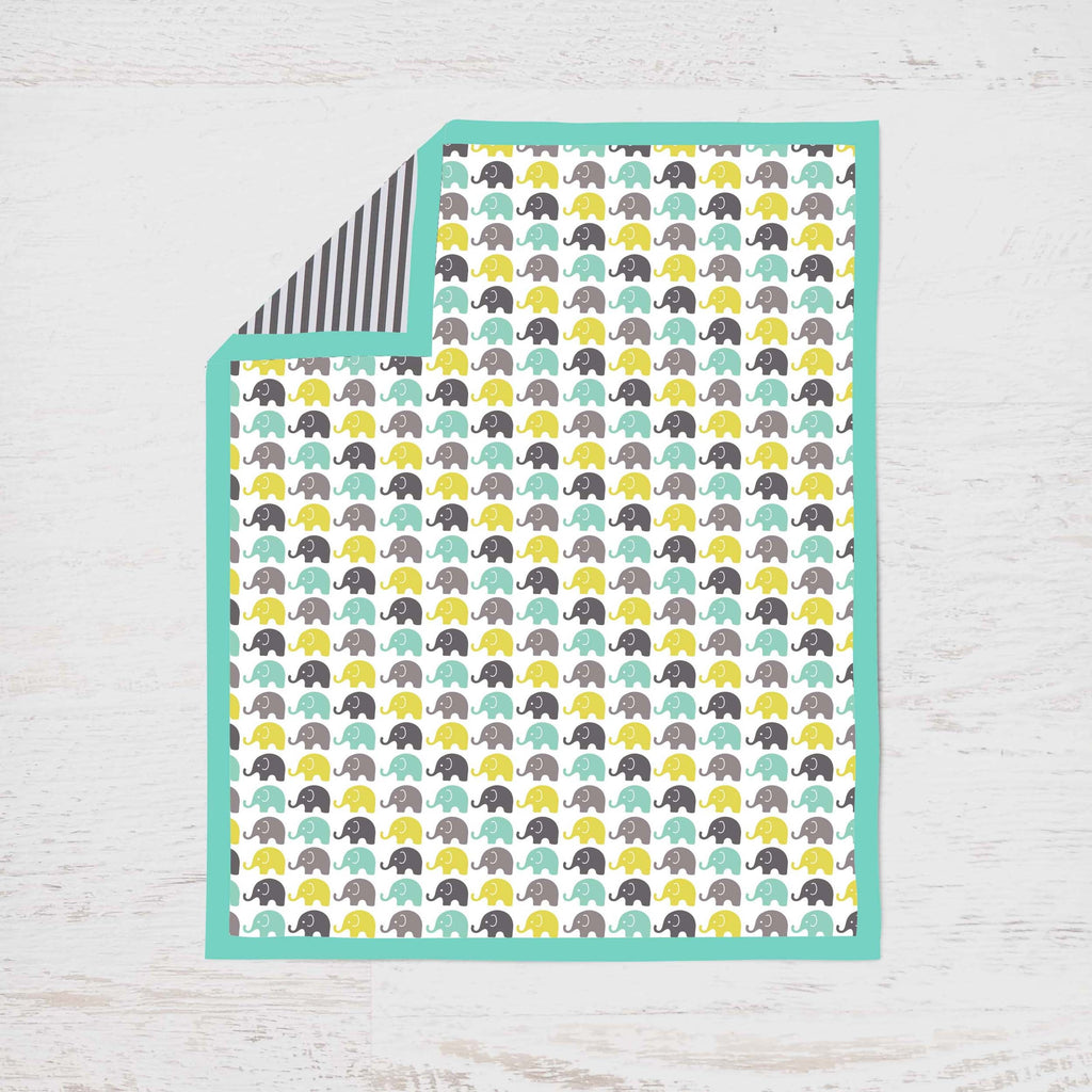 Elephants Mint/Yellow/Grey Neutral Crib Bedding Set - Bacati - Crib Bedding Set - Bacati