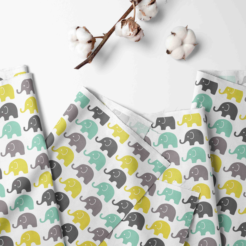 Bacati - Elephants Mint/Yellow/Grey Window Curtain Panel/Valance - Bacati - Window Treatments - Bacati