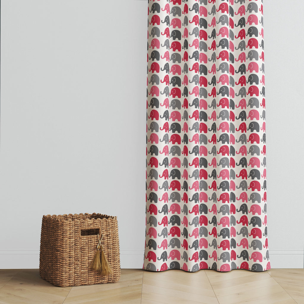 Bacati - Elephants Pink/Grey Window Curtain Panel/Valance - Bacati - Window Treatments - Bacati