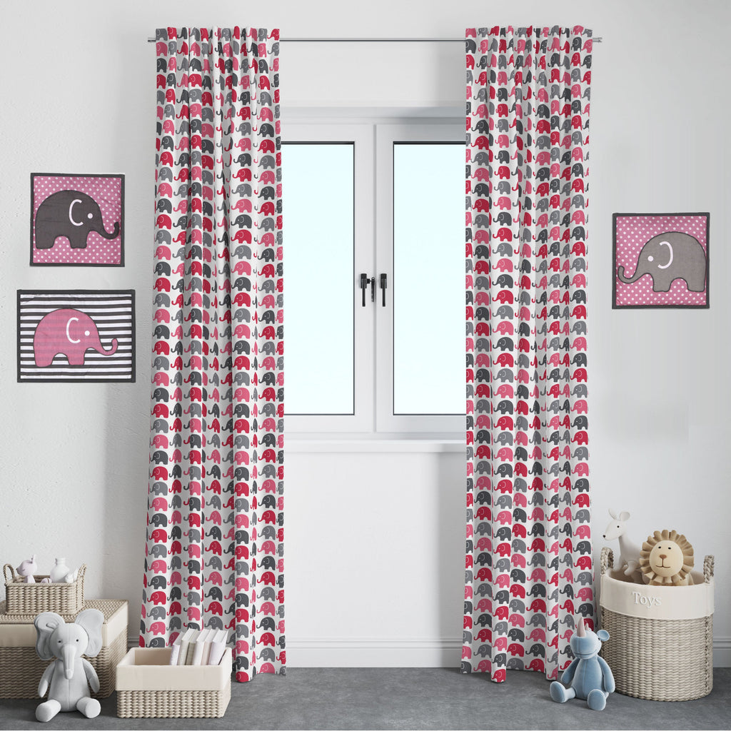 Bacati - Elephants Pink/Grey Window Curtain Panel/Valance - Bacati - Window Treatments - Bacati