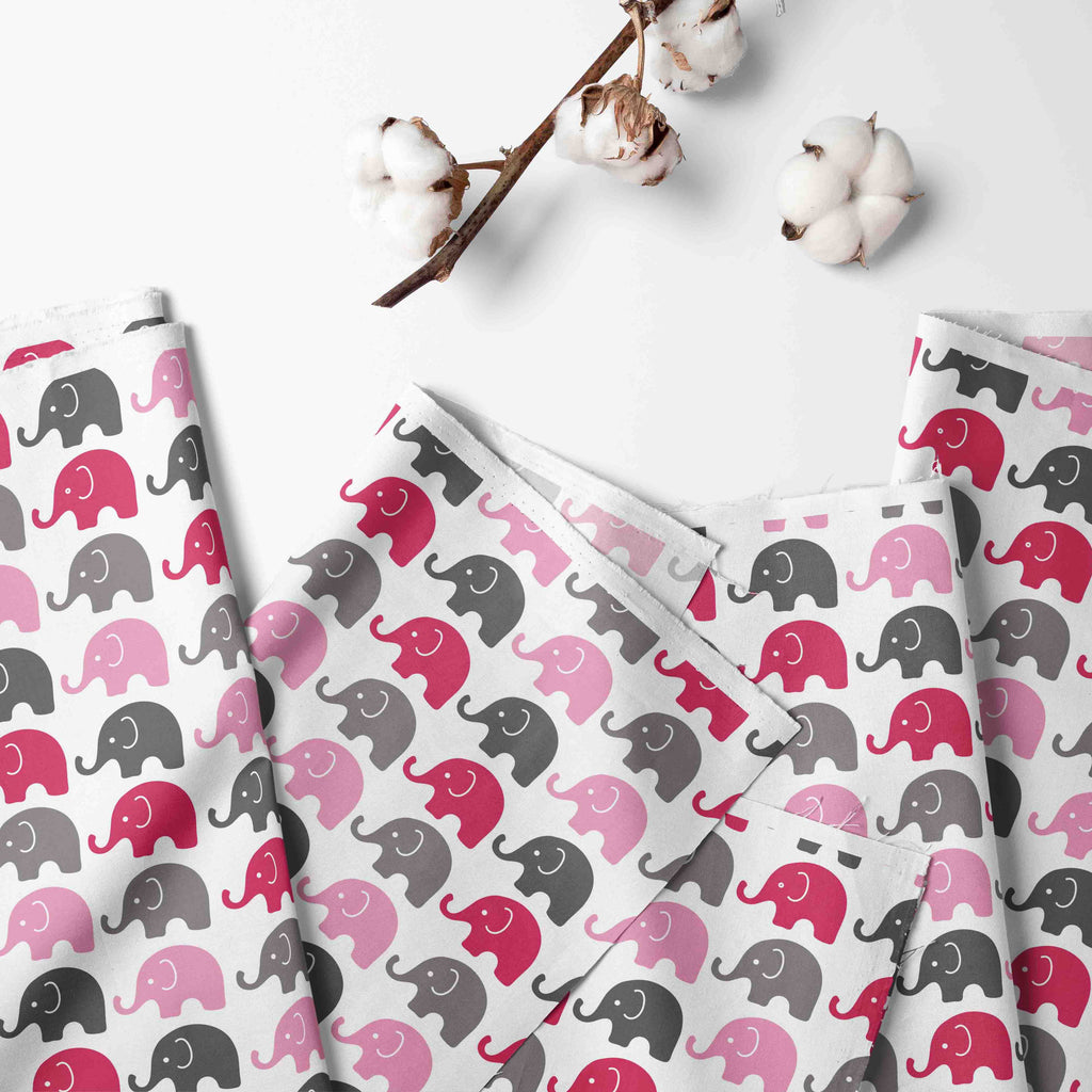 Bacati - Long/Small Crib Rail Guard Covers Cotton Elephants Pink/Grey - Bacati - Crib Rail Guard - Bacati