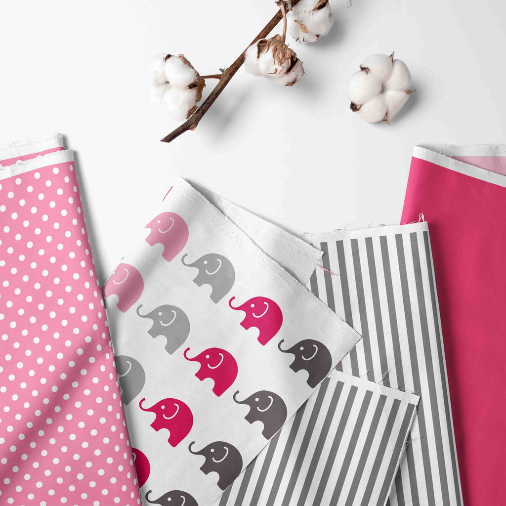 Bacati - Long/Small Crib Rail Guard Covers Cotton Elephants Pink/Grey - Bacati - Crib Rail Guard - Bacati