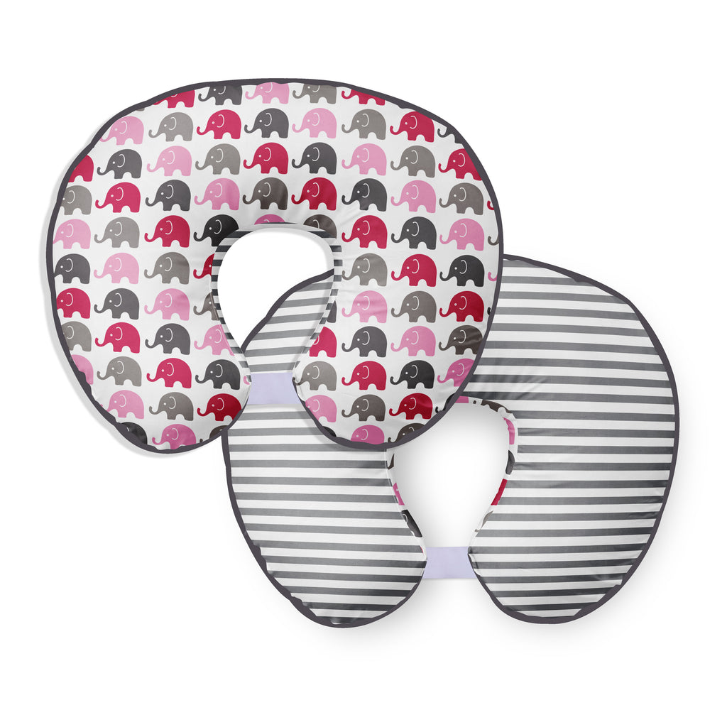 3 pc Nursing/Feeding Pillow Set Elephants Pink/Grey - Bacati - Nursing Pillow - Bacati