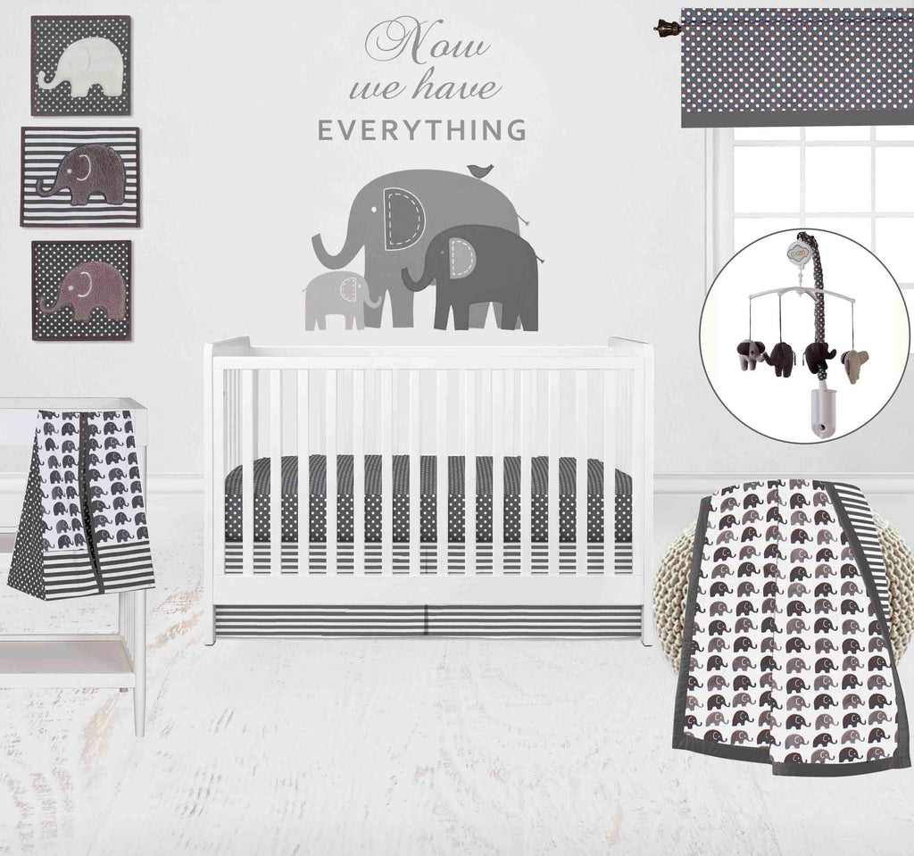 Elephants White/Grey Neutral Crib Bedding Set - Bacati - Crib Bedding Set - Bacati