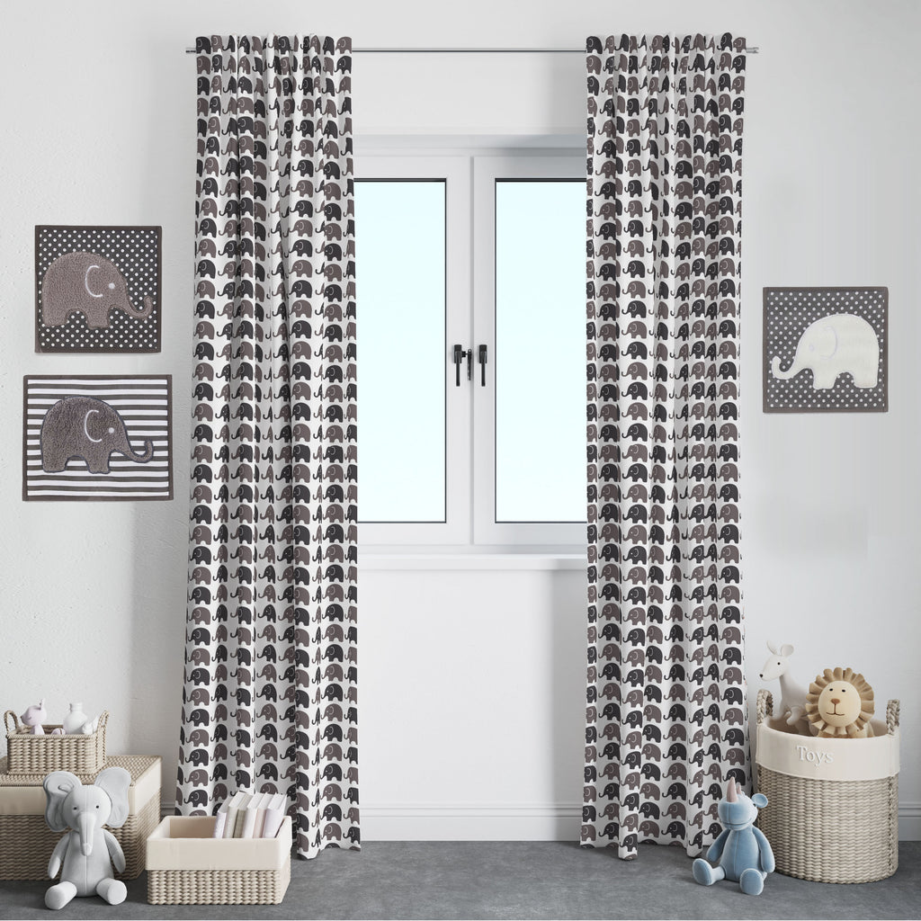 Bacati - Elephants White/Grey Window Curtain Panel/Valance - Bacati - Window Treatments - Bacati