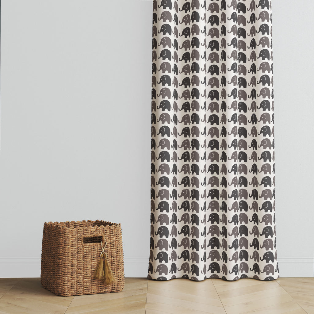 Bacati - Elephants White/Grey Window Curtain Panel/Valance - Bacati - Window Treatments - Bacati