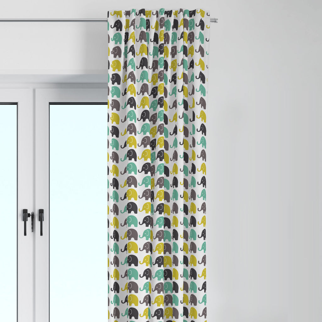 Bacati - Elephants Mint/Yellow/Grey Window Curtain Panel/Valance - Bacati - Window Treatments - Bacati