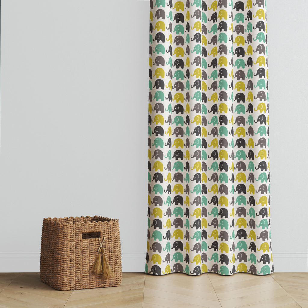 Bacati - Elephants Mint/Yellow/Grey Window Curtain Panel/Valance - Bacati - Window Treatments - Bacati