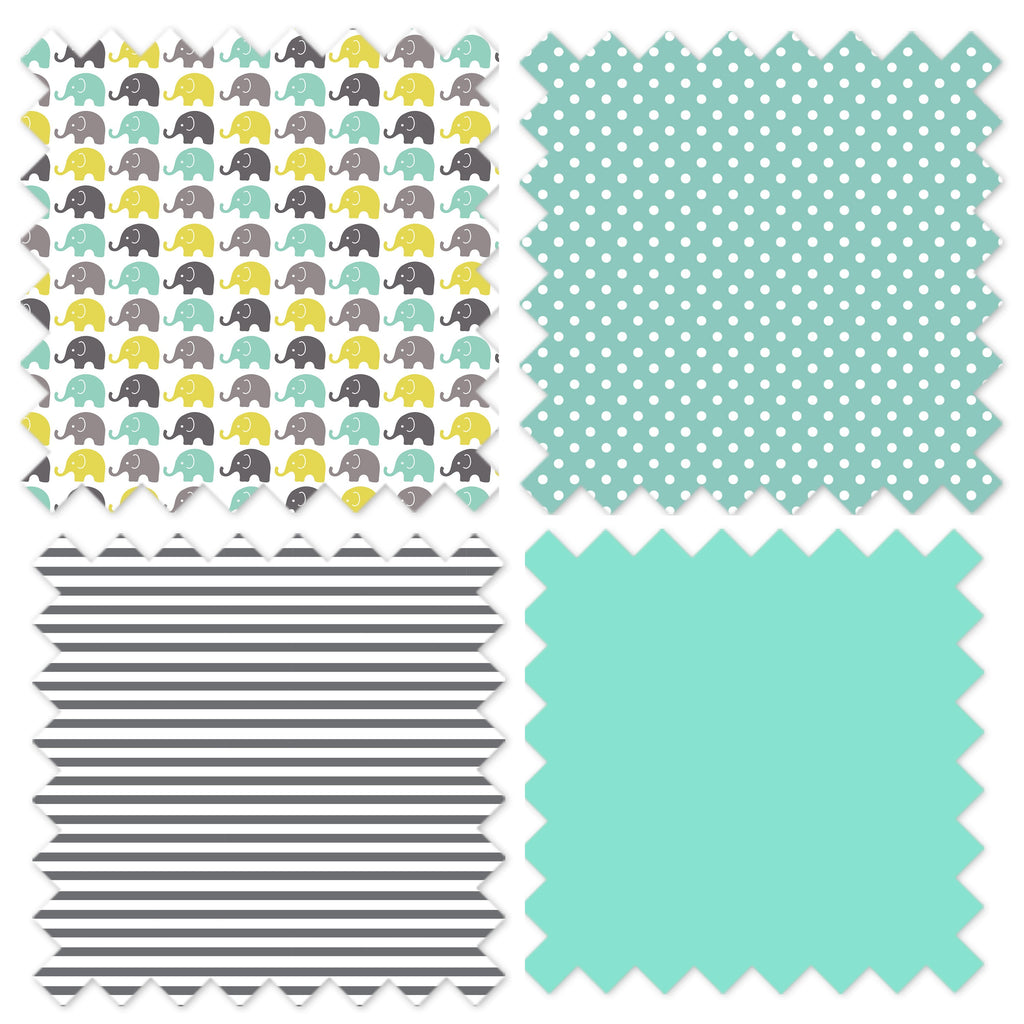 Elephants Mint/Yellow/Grey Neutral Crib Bedding Set - Bacati - Crib Bedding Set - Bacati