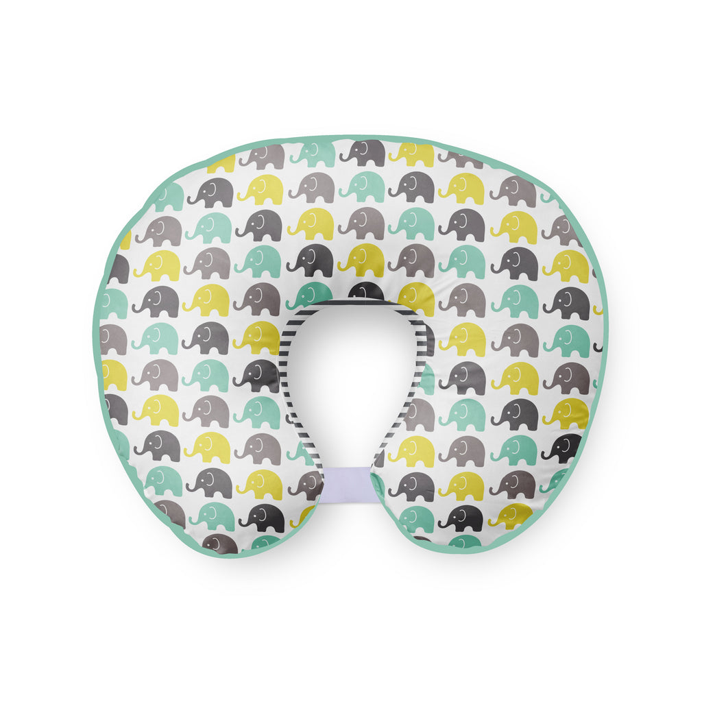 3 pc Nursing/Feeding Pillow Set Elephants Mint/Yellow/Grey - Bacati - Nursing Pillow - Bacati