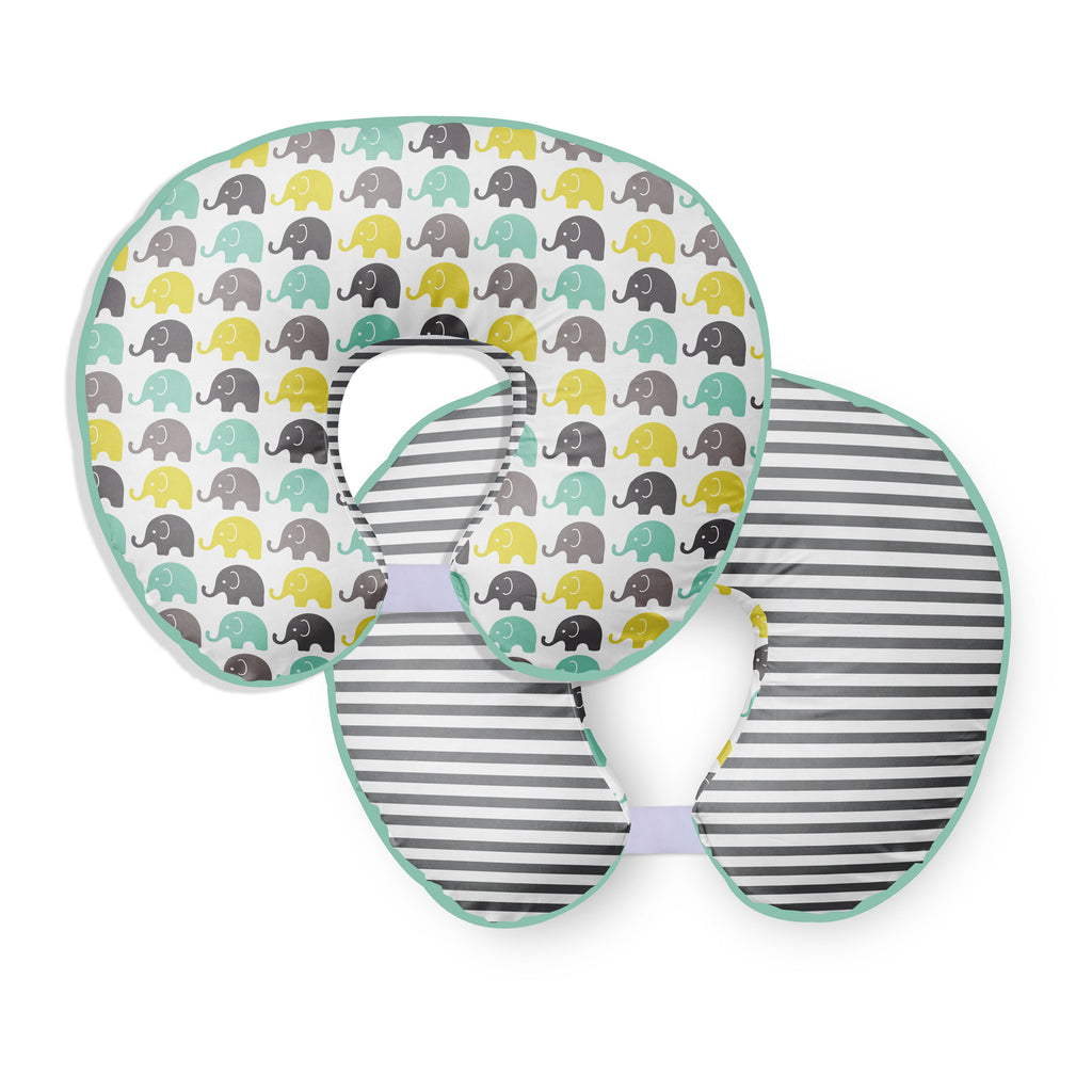 3 pc Nursing/Feeding Pillow Set Elephants Mint/Yellow/Grey - Bacati - Nursing Pillow - Bacati