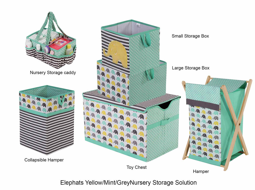 Bacati - Elephants Nursery Storage Items, Mint/Yellow/Grey - Bacati - Nursery/Kids Storage - Bacati