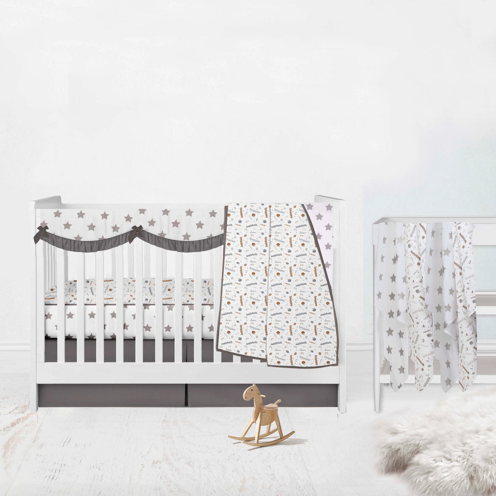 Bacati Football 8 Piece Muslin Boys Crib Bedding Set Brown Grey