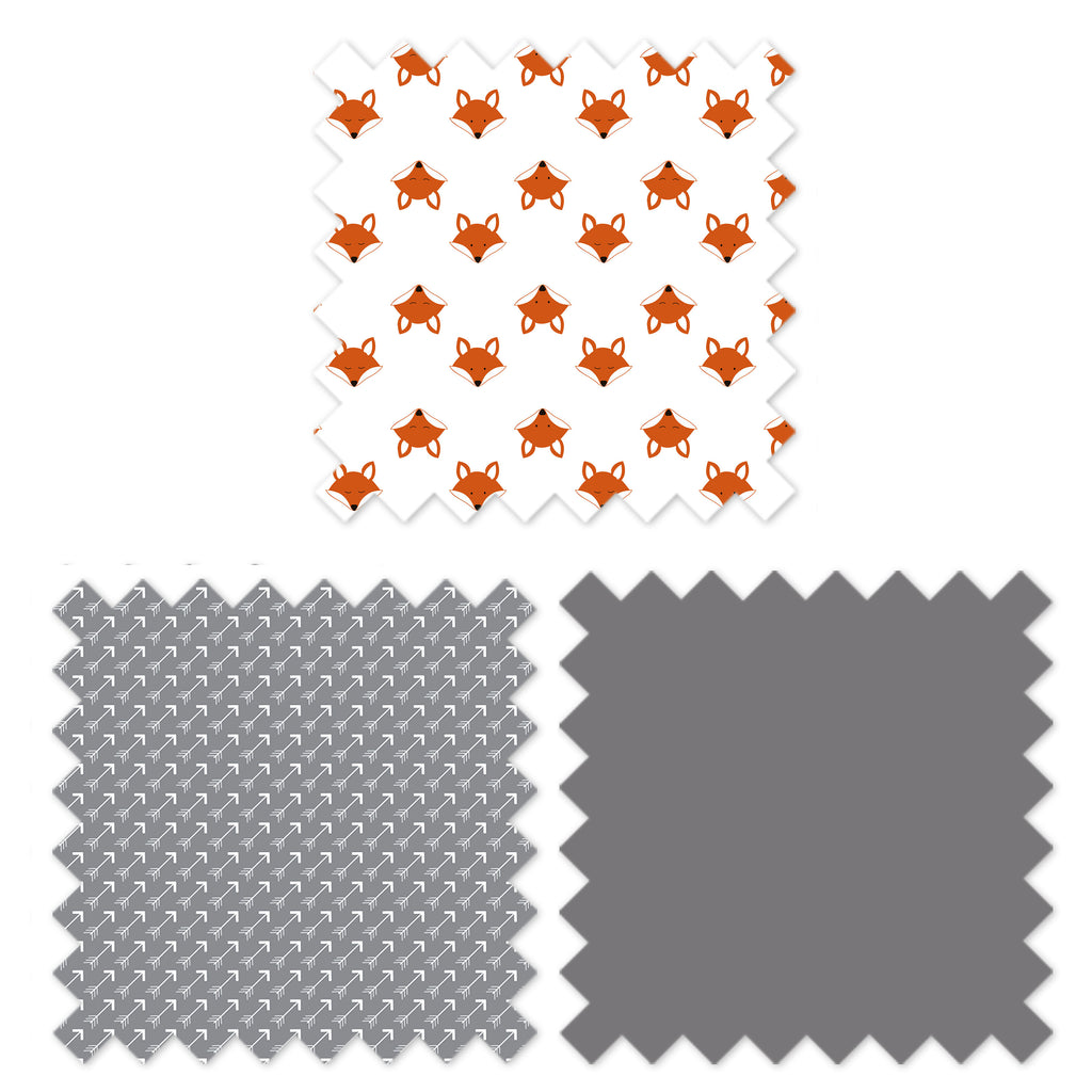 Long/Small Crib Rail Guard Covers Cotton Playful Fox Orange/Grey - Bacati - Crib Rail Guard - Bacati