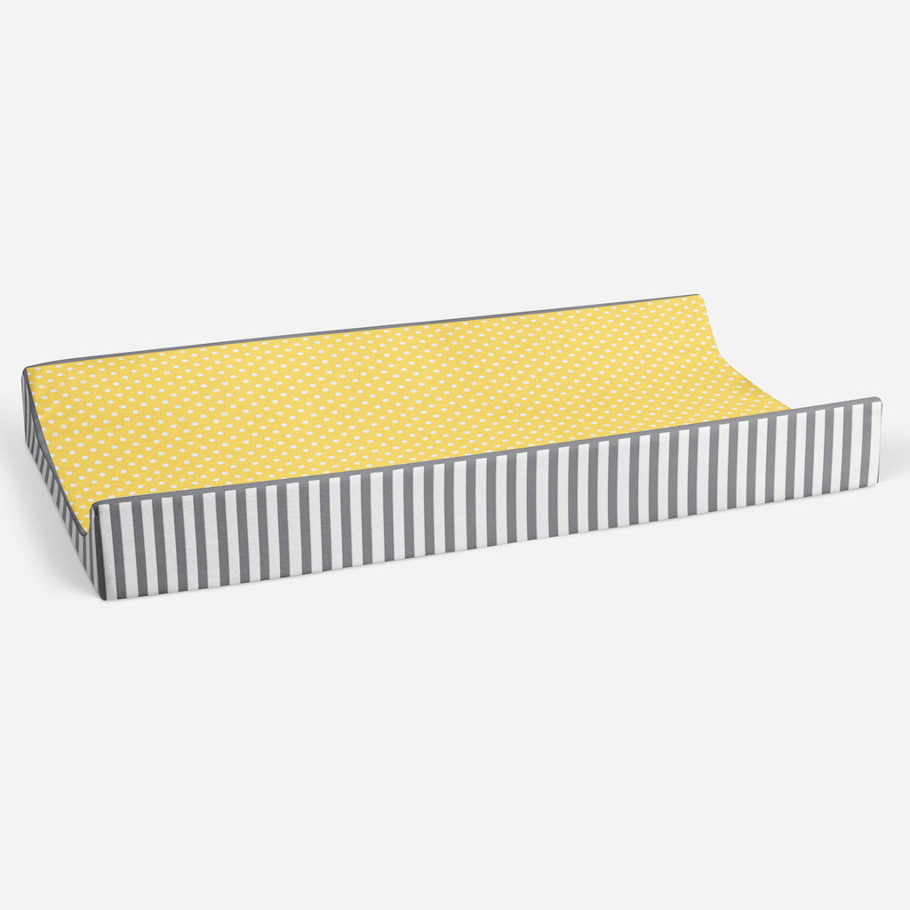 Dots/Stripes Grey/Yellow Neutral Quilted Changing Pad Cover - Bacati - Changing pad cover - Bacati