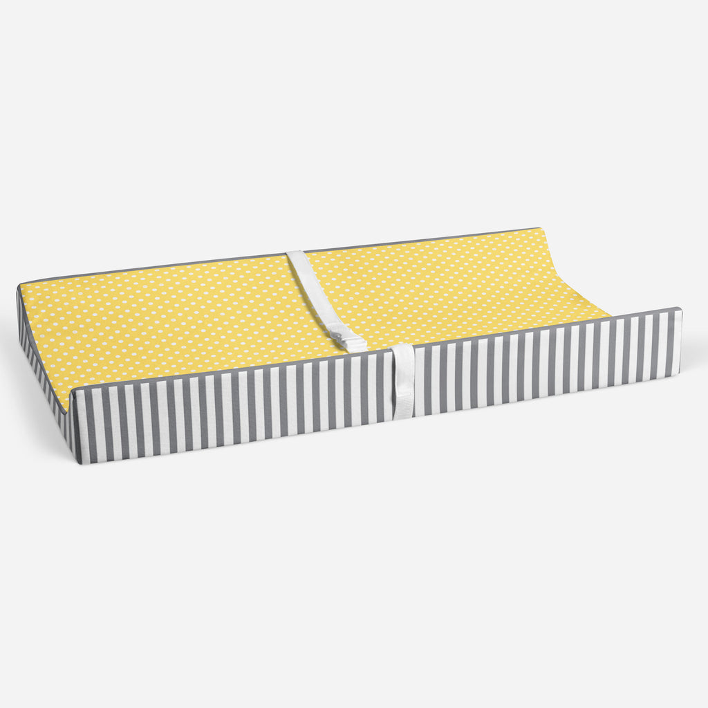 Dots/Stripes Grey/Yellow Neutral Quilted Changing Pad Cover - Bacati - Changing pad cover - Bacati