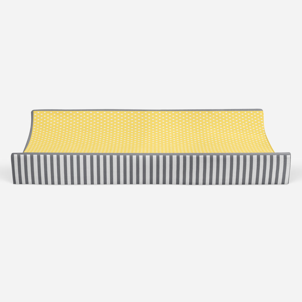 Dots/Stripes Grey/Yellow Neutral Quilted Changing Pad Cover - Bacati - Changing pad cover - Bacati