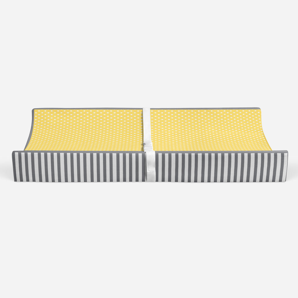 Dots/Stripes Grey/Yellow Neutral Quilted Changing Pad Cover - Bacati - Changing pad cover - Bacati