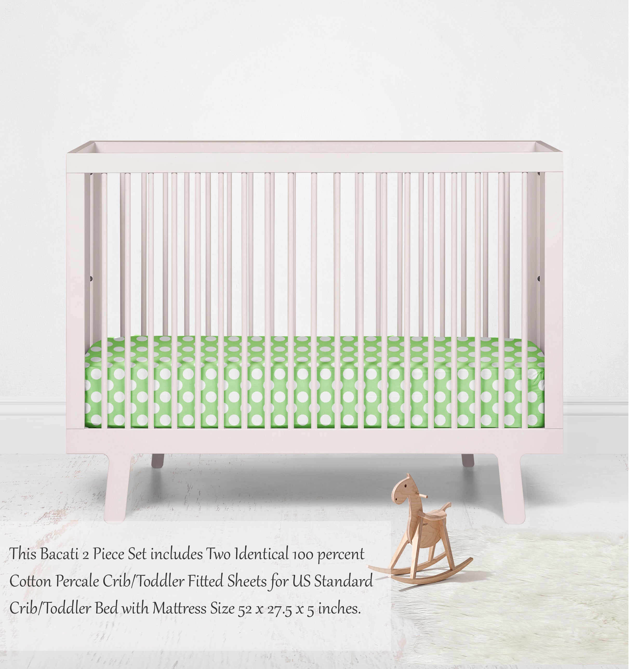 Grey Large Dots Crib Fitted Sheet - 100% Cotton Percale For Standard Baby Crib Mattress