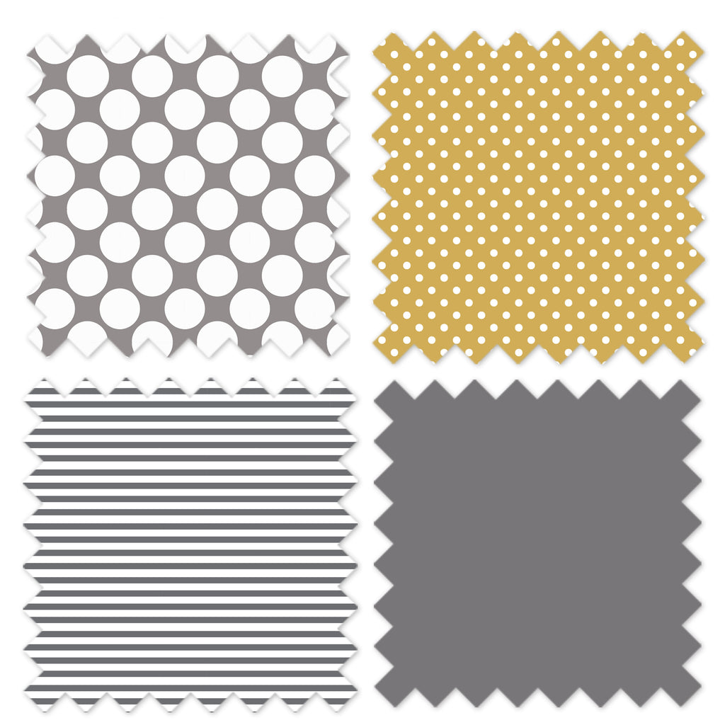 Crib Rail Guard Covers Cotton Dots/Stripes, Grey/Yellow - Bacati - Crib Rail Guard - Bacati