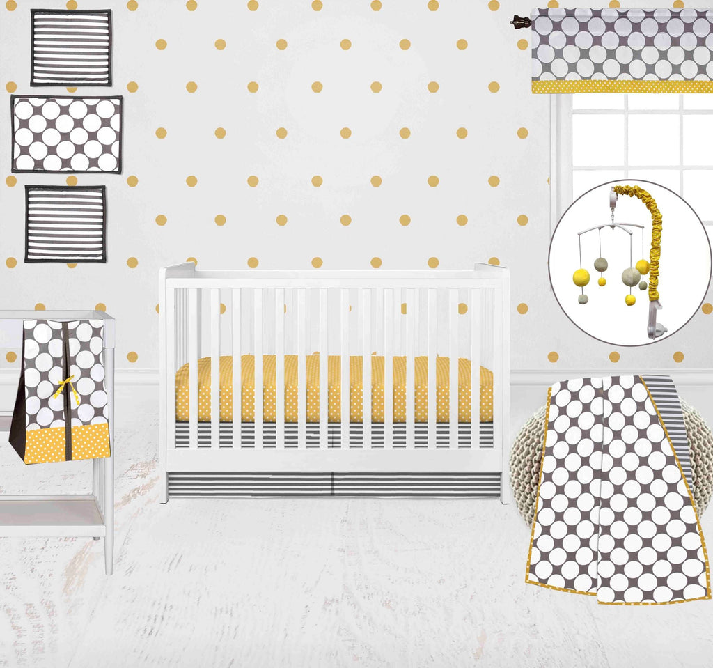 Dots Pin Stripes Grey/Yellow Neutral Crib Bedding Set - Bacati - Crib Bedding Set - Bacati