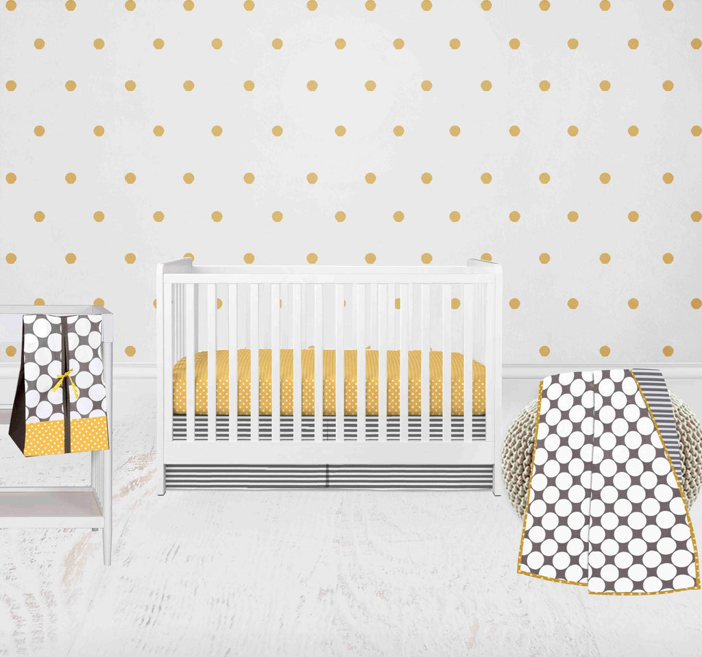 Dots Pin Stripes Grey/Yellow Neutral Crib Bedding Set - Bacati - Crib Bedding Set - Bacati