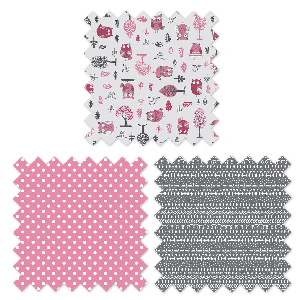 Crib Rail Guard Covers with Safety Padding, Owls in the Woods Pink/Grey - Bacati - Crib Rail Guard - Bacati
