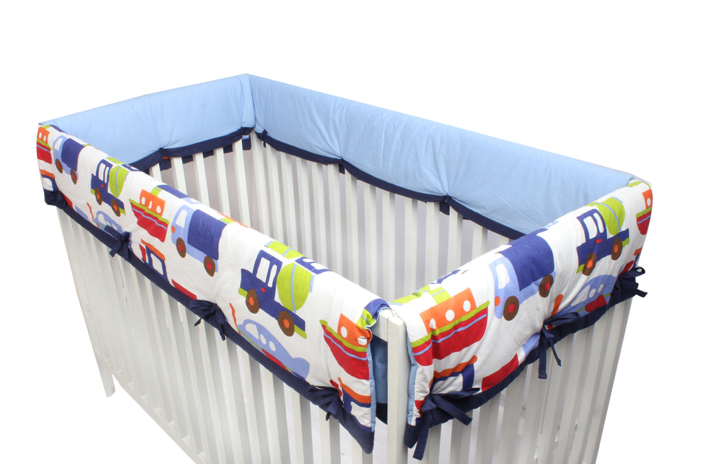 Long/Small Crib Rail Guard Covers Cotton Transportation - Bacati - Crib Rail Guard - Bacati