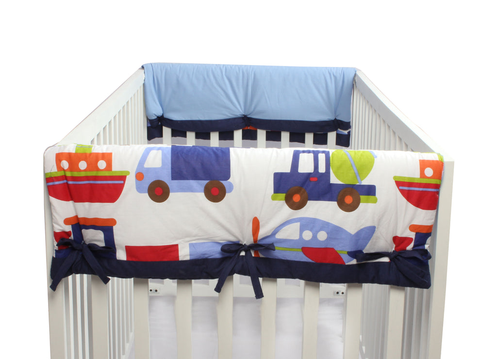 Long/Small Crib Rail Guard Covers Cotton Transportation - Bacati - Crib Rail Guard - Bacati