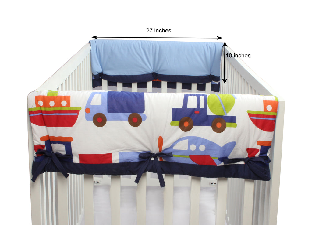 Long/Small Crib Rail Guard Covers Cotton Transportation - Bacati - Crib Rail Guard - Bacati