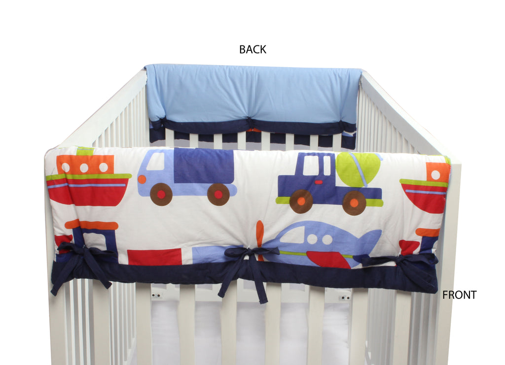 Long/Small Crib Rail Guard Covers Cotton Transportation - Bacati - Crib Rail Guard - Bacati