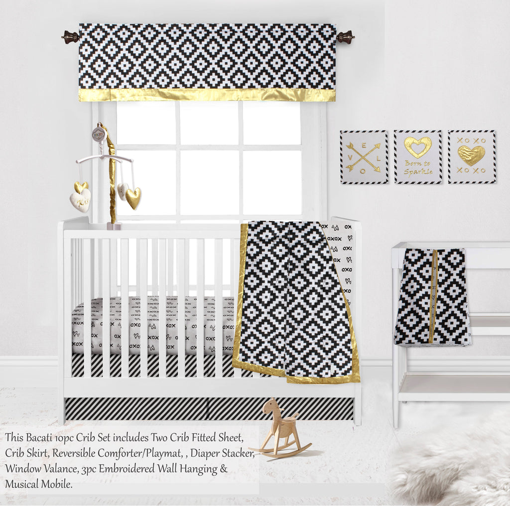 Love Aztec Black/Gold Crib Bedding Set - Bacati - Crib Bedding Set - Bacati