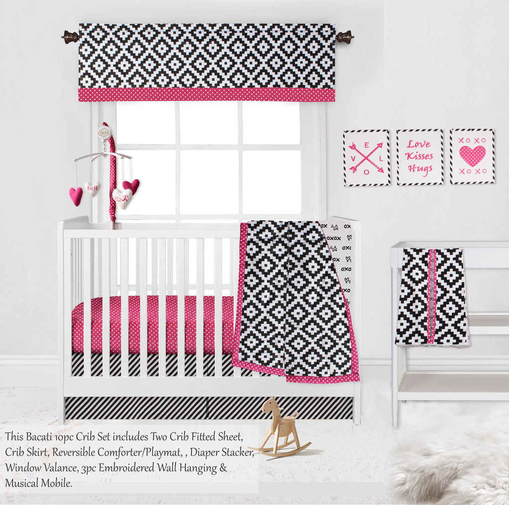 Love Aztec Black/Fuchsia Girls Crib Bedding Set - Bacati - Crib Bedding Set - Bacati