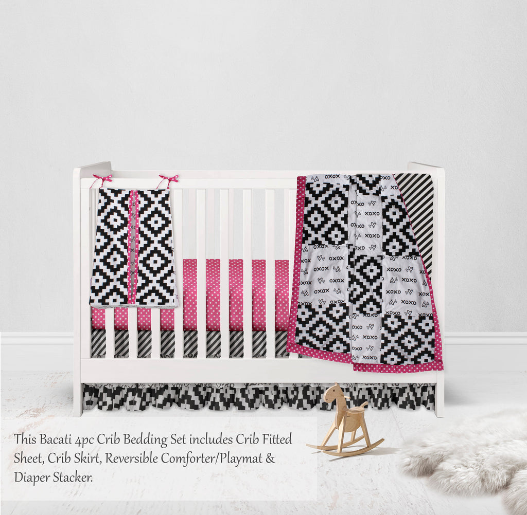Love Aztec Black/Fuchsia Girls Crib Bedding Set - Bacati - Crib Bedding Set - Bacati