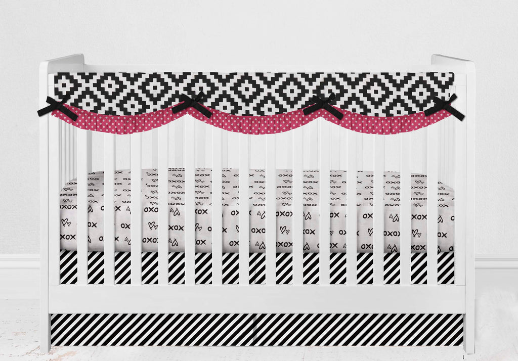 Crib Rail Guard Covers Cotton Love Aztec, Black/Fuchsia - Bacati - Crib Rail Guard - Bacati