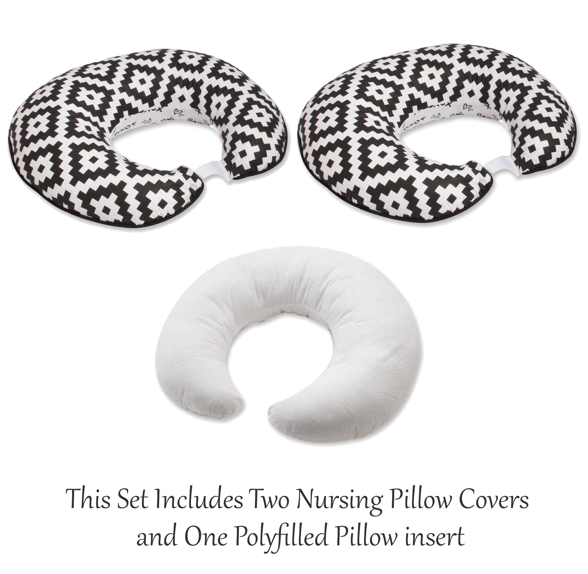 Bacati - 3 PC Nursing/Feeding Pillow Set Aztec Love Arrows Hearts Muslin Gray